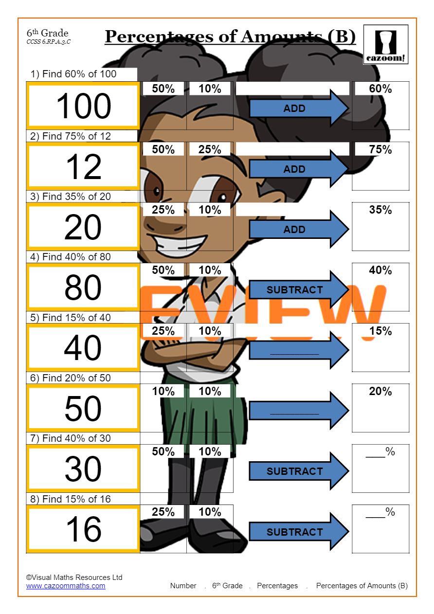 Percentage Worksheets with Answers | Printable Percentages Worksheets